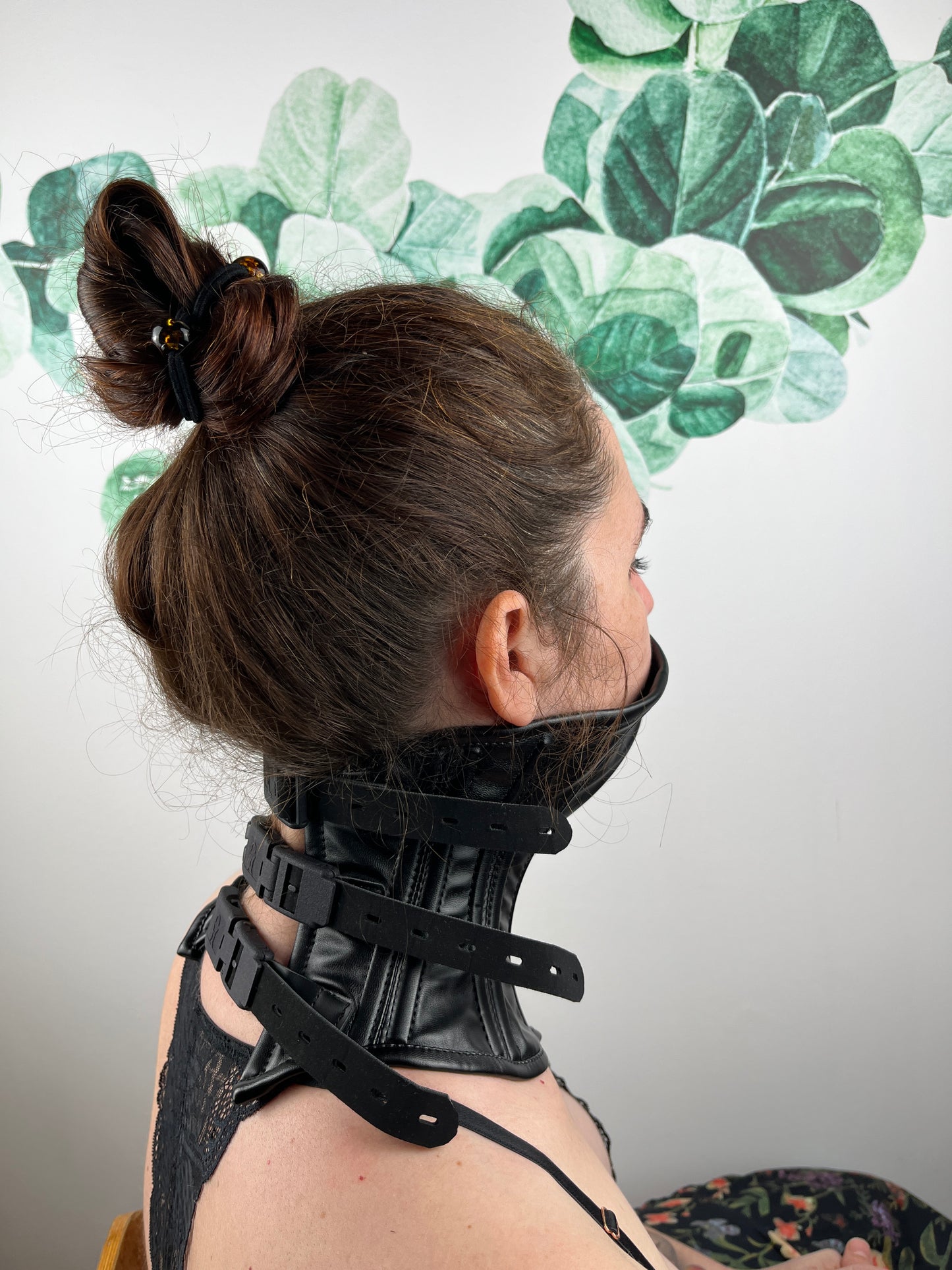 PU leather ball gag head harness with Kink-Lock fastener