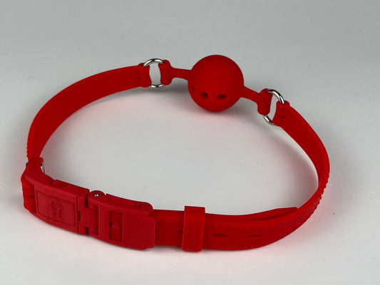 Silikon Ballknebel mit Kink-Lock Schnellverschluss, rot Kink-Lock