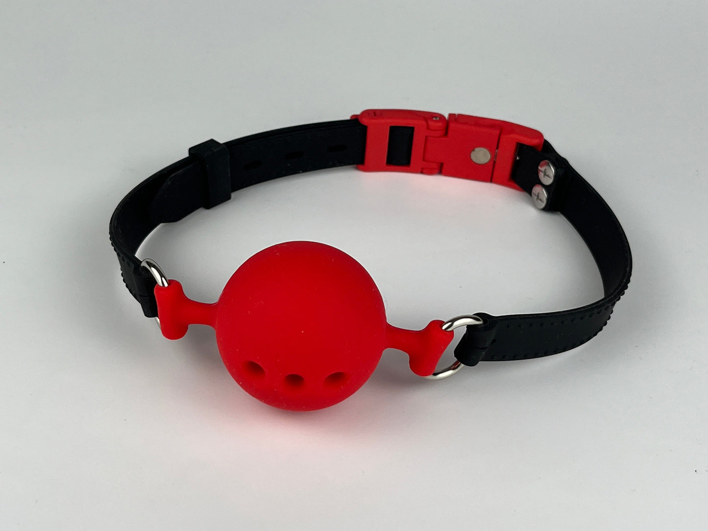 Silikon Ballknebel mit Kink-Lock Schnellverschluss, rot-schwarz Kink-Lock