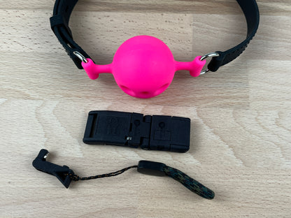 Premium :|: Silikon Ballknebel mit Kink-Lock Schnellverschluss, neon pink, schwarz