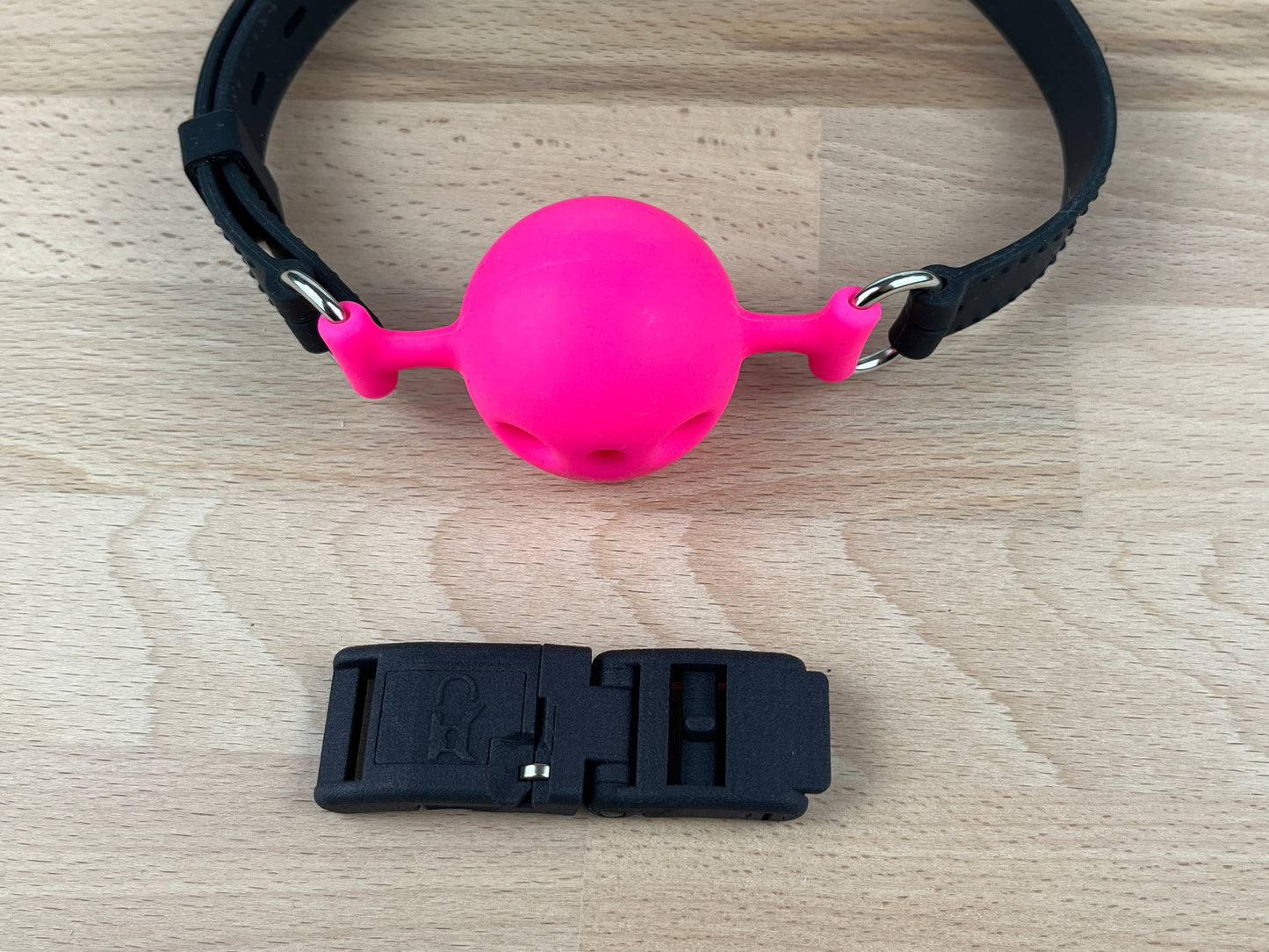 Premium :|: Silikon Ballknebel mit Kink-Lock Schnellverschluss, neon pink, schwarz