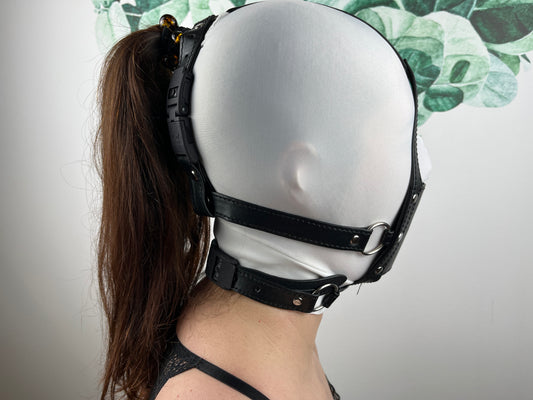 Premium :|: Faux Leather Ball Gag Head Harness with Kink-Lock Quick Release (with internal ball gag)