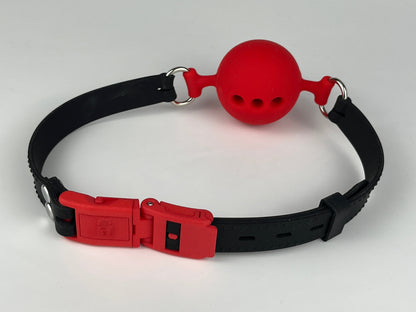 Silikon Ballknebel mit Kink-Lock Schnellverschluss, rot-schwarz Kink-Lock
